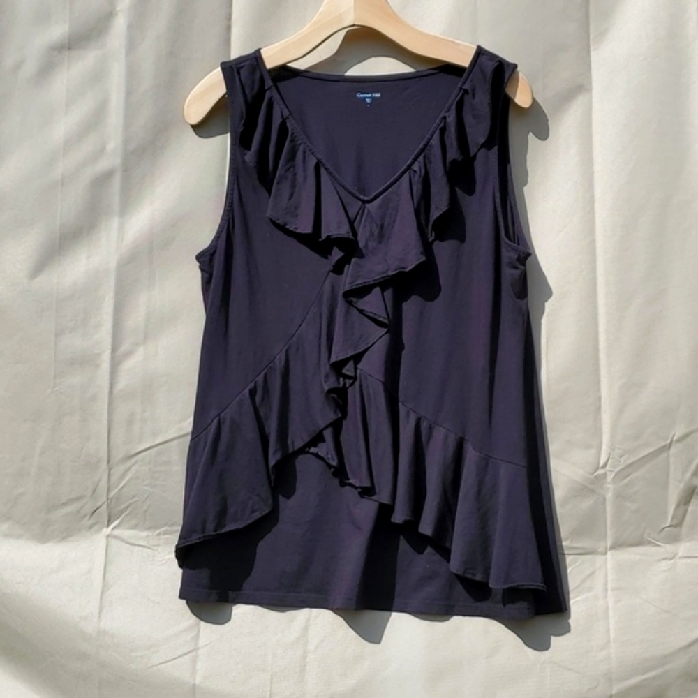 Ruffle V-Neck Tank- Black